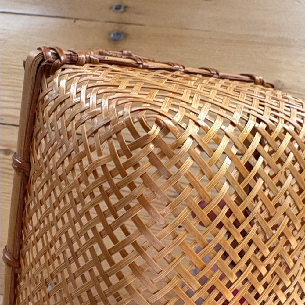Handcrafted rectangular woven rattan/bamboo basket handles & latticework design
